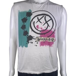 Blink-182 Smiley Face Paint Splatter Cut Sleeve T-Shirt Size Large Band Tee